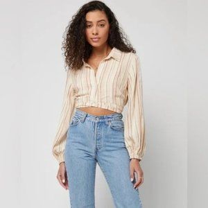 L*Space Play It Cool Top NWT Cropped Button Long Sleeve Shirt